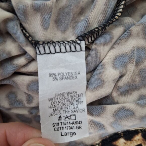 Reb In J. 220 Sheath Dress Size Large Black Brown Leopard Cheetah Print Sash - Picture 4 of 4